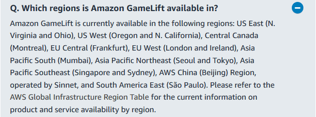 Amazon GameLift regions